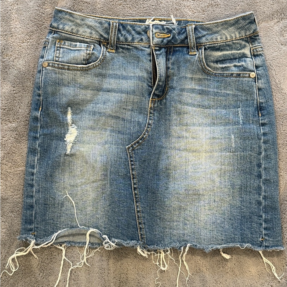 Altar'd State Distressed Denim Mini Skirt - Light Blue